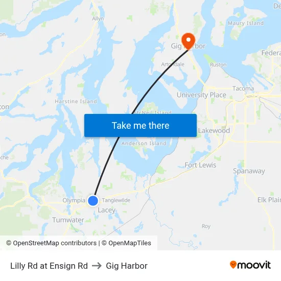 Lilly Rd at Ensign Rd to Gig Harbor map
