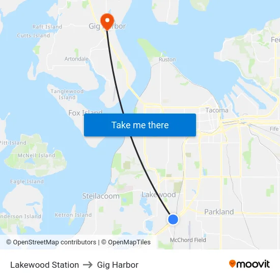 Lakewood Station to Gig Harbor map