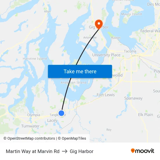 Martin Way at Marvin Rd to Gig Harbor map
