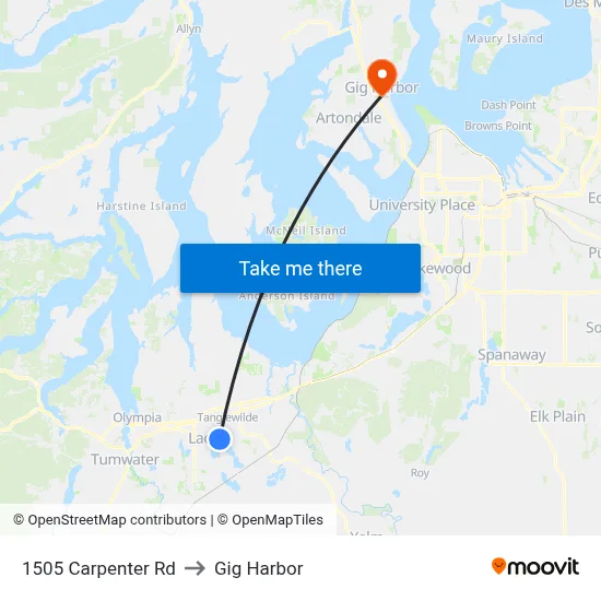 1505 Carpenter Rd to Gig Harbor map