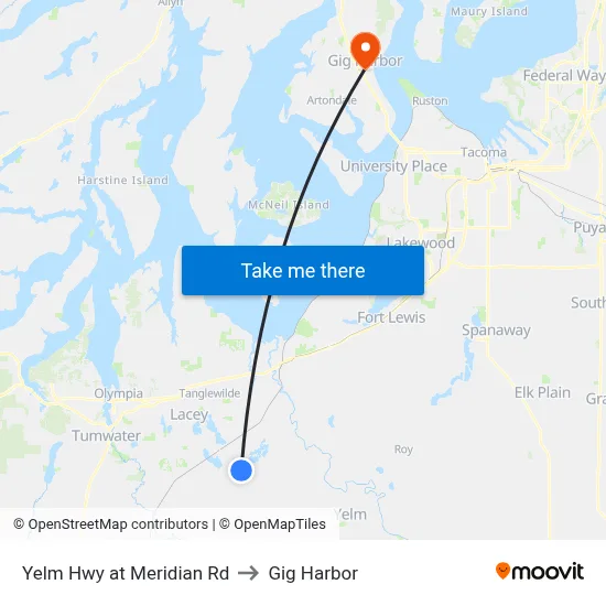 Yelm Hwy at Meridian Rd to Gig Harbor map