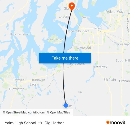 Yelm High School to Gig Harbor map