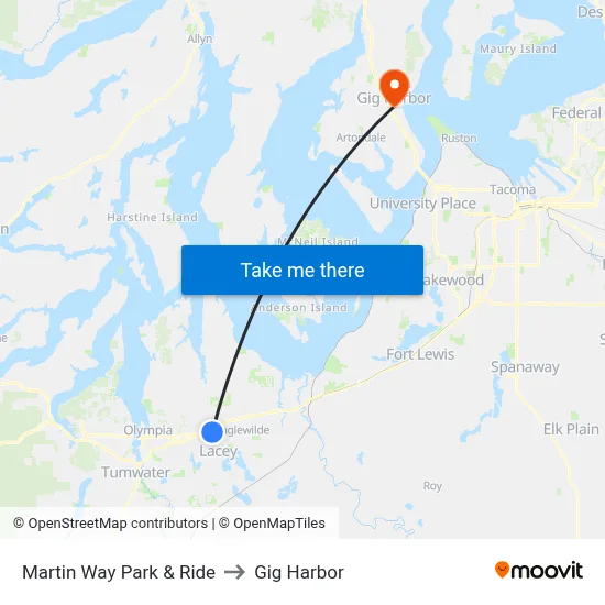Martin Way Park & Ride to Gig Harbor map