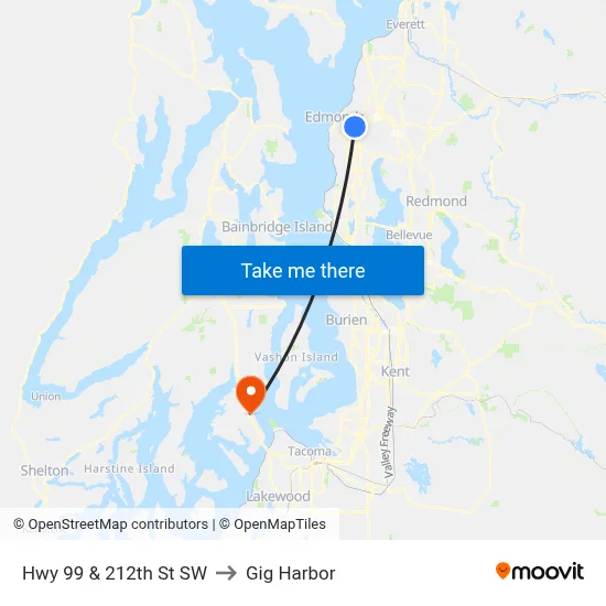 Hwy 99 & 212th St SW to Gig Harbor map