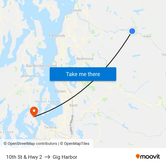 10th St & Hwy 2 to Gig Harbor map