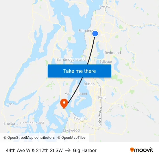44th Ave W & 212th St SW to Gig Harbor map