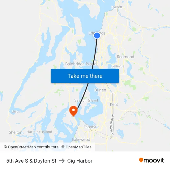 5th Ave S & Dayton St to Gig Harbor map