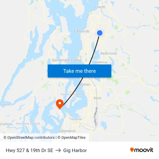 Hwy 527 & 19th Dr SE to Gig Harbor map