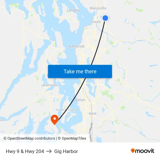 Hwy 9 & Hwy 204 to Gig Harbor map