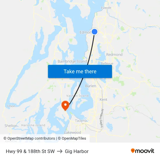 Hwy 99 & 188th St SW to Gig Harbor map