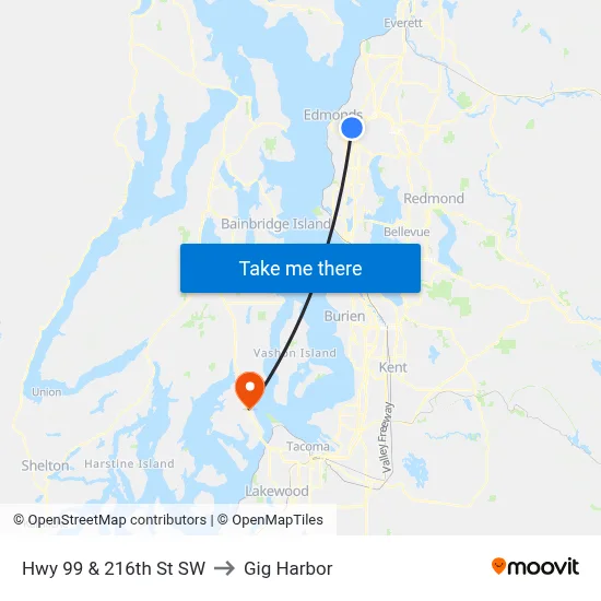 Hwy 99 & 216th St SW to Gig Harbor map