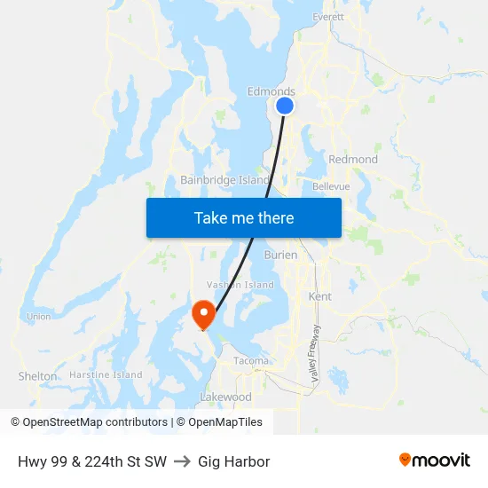 Hwy 99 & 224th St SW to Gig Harbor map