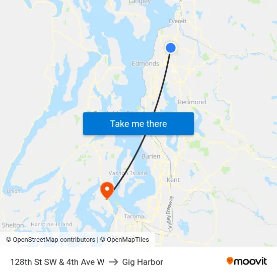 128th St SW & 4th Ave W to Gig Harbor map