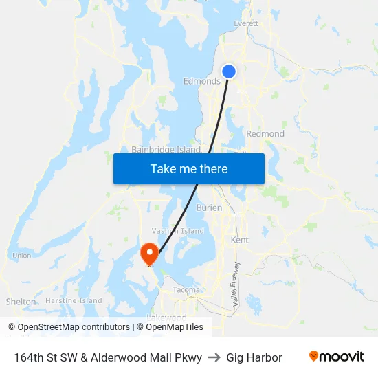 164th St SW & Alderwood Mall Pkwy to Gig Harbor map