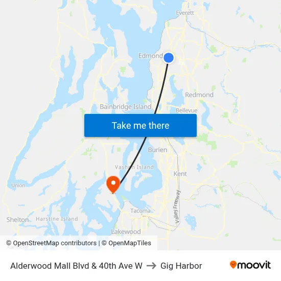 Alderwood Mall Blvd & 40th Ave W to Gig Harbor map