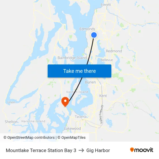 Mountlake Terrace Station Bay 3 to Gig Harbor map