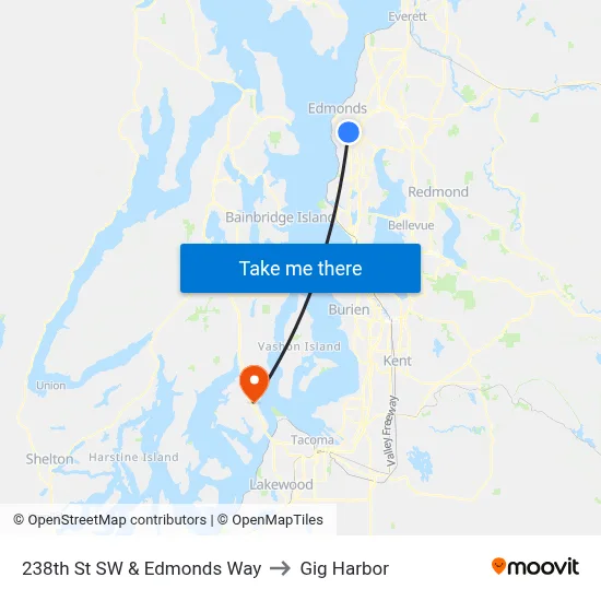 238th St SW & Edmonds Way to Gig Harbor map
