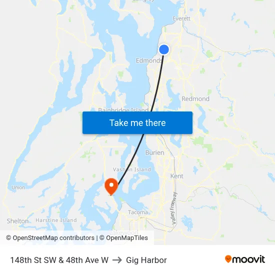 148th St SW & 48th Ave W to Gig Harbor map