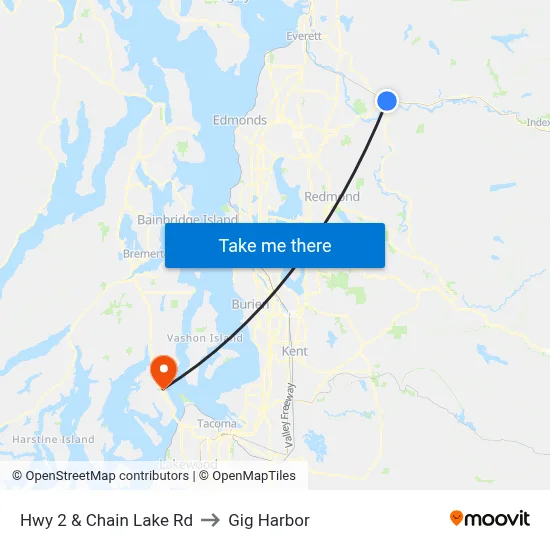 Hwy 2 & Chain Lake Rd to Gig Harbor map