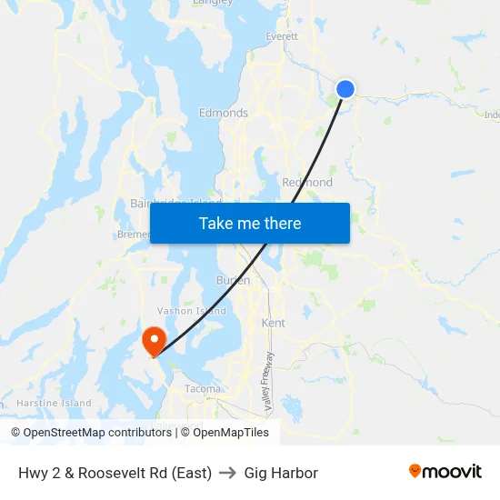 Hwy 2 & Roosevelt Rd (East) to Gig Harbor map