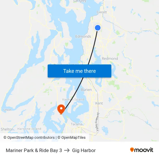 Mariner Park & Ride Bay 3 to Gig Harbor map