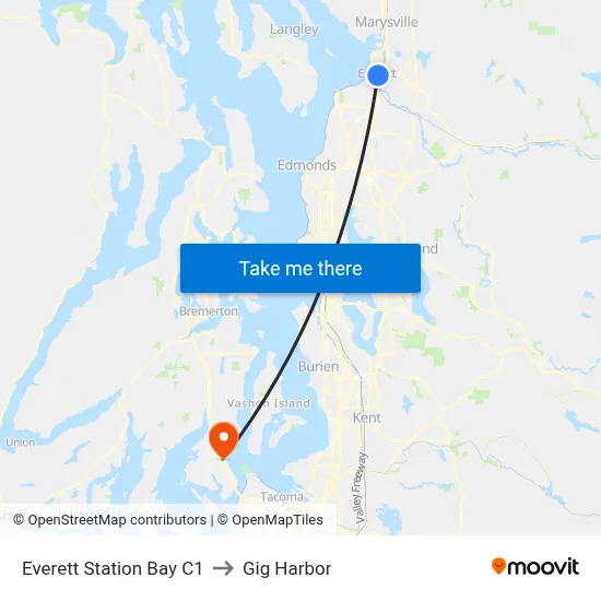 Everett Station Bay C1 to Gig Harbor map
