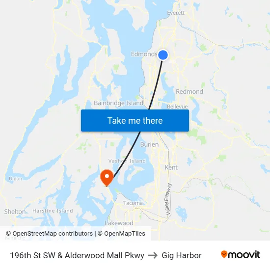 196th St SW & Alderwood Mall Pkwy to Gig Harbor map