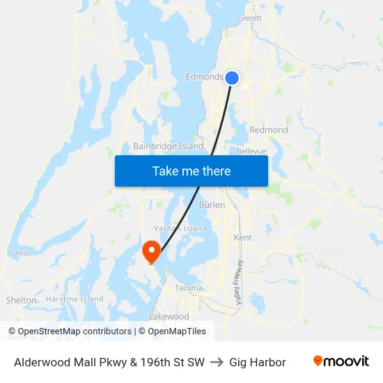 Alderwood Mall Pkwy & 196th St SW to Gig Harbor map
