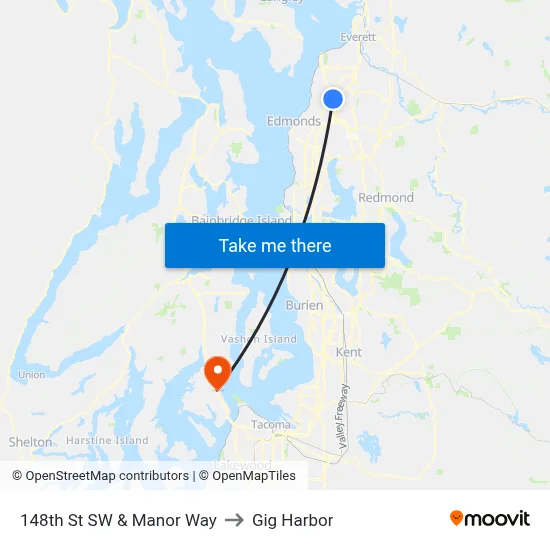 148th St SW & Manor Way to Gig Harbor map