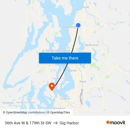 36th Ave W & 179th St SW to Gig Harbor map