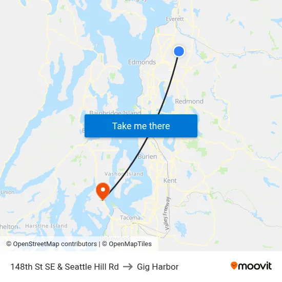 148th St SE & Seattle Hill Rd to Gig Harbor map