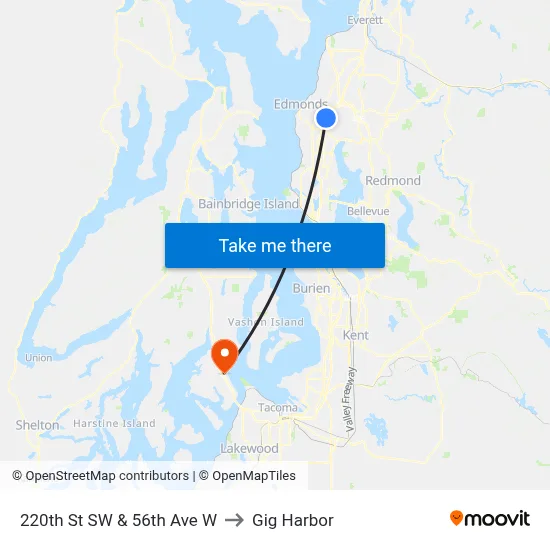220th St SW & 56th Ave W to Gig Harbor map