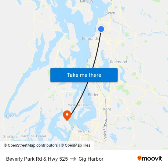 Beverly Park Rd & Hwy 525 to Gig Harbor map