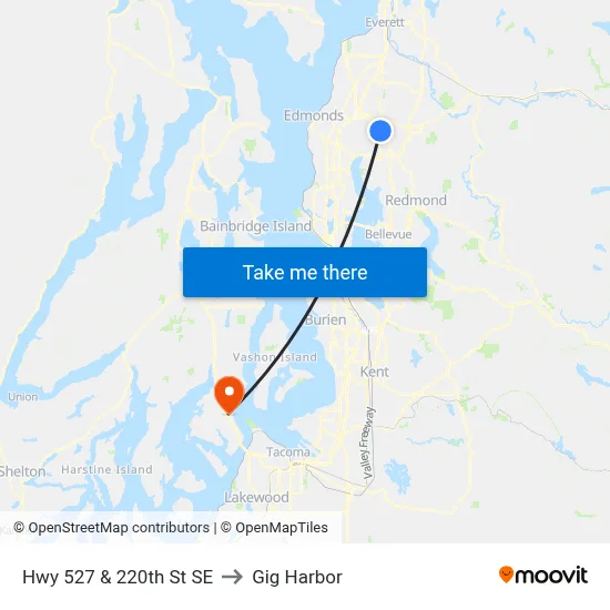 Hwy 527 & 220th St SE to Gig Harbor map