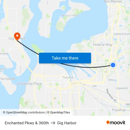 Enchanted Pkwy & 360th to Gig Harbor map