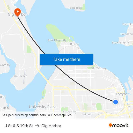 J St & S 19th St to Gig Harbor map