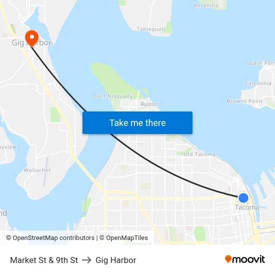 Market St & 9th St to Gig Harbor map