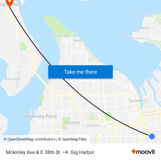 Mckinley Ave & E 38th St to Gig Harbor map