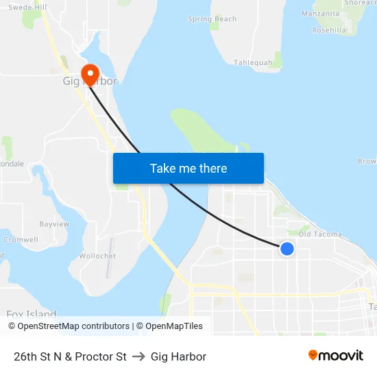 26th St N & Proctor St to Gig Harbor map