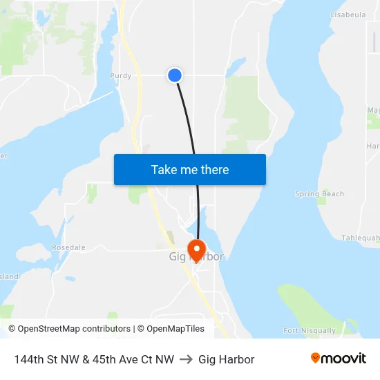 144th St NW & 45th Ave Ct NW to Gig Harbor map