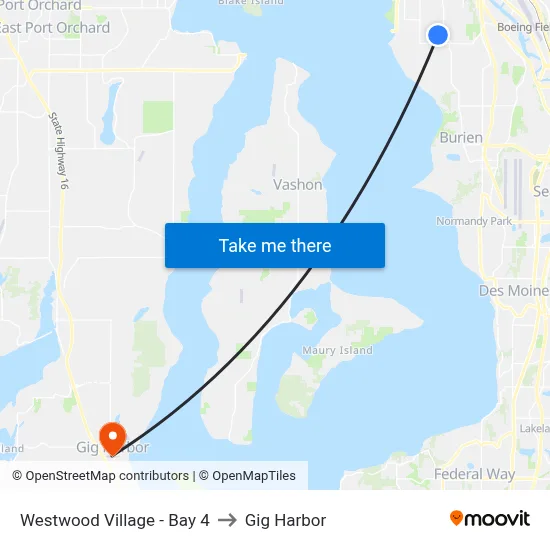Westwood Village - Bay 4 to Gig Harbor map