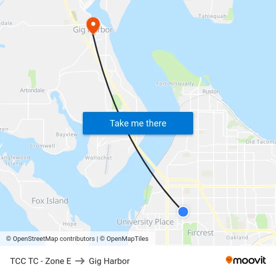TCC TC - Zone E to Gig Harbor map