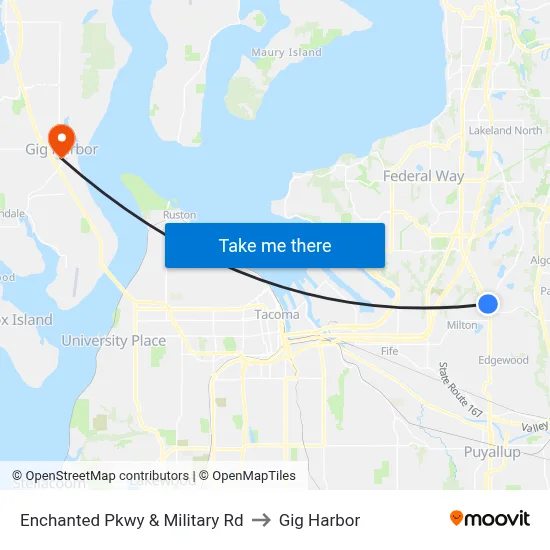 Enchanted Pkwy & Military Rd to Gig Harbor map