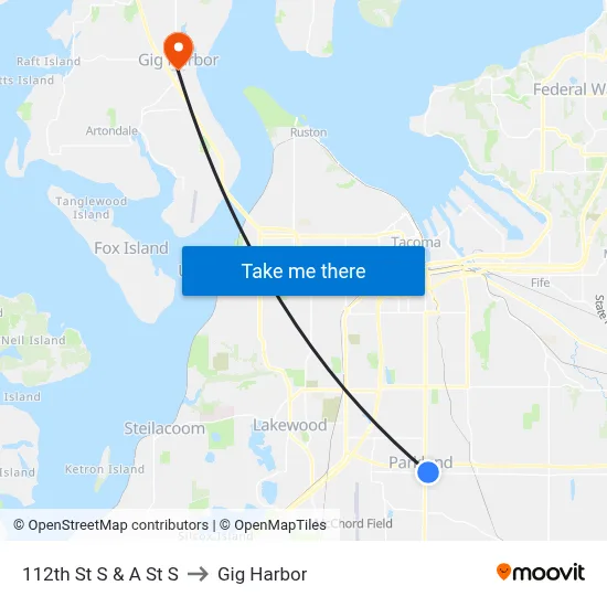 112th St S & A St  S to Gig Harbor map