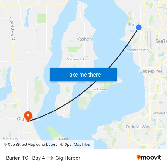 Burien TC - Bay 4 to Gig Harbor map