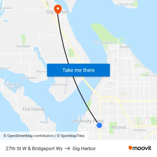 27th St W & Bridgeport Wy to Gig Harbor map