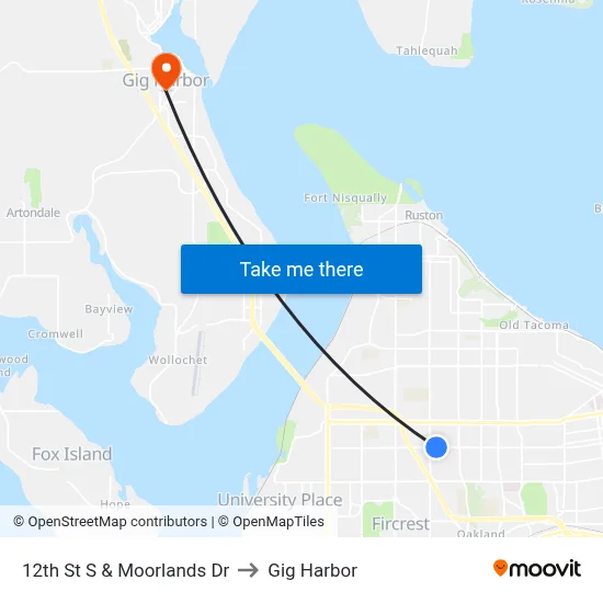 12th St S & Moorlands Dr to Gig Harbor map