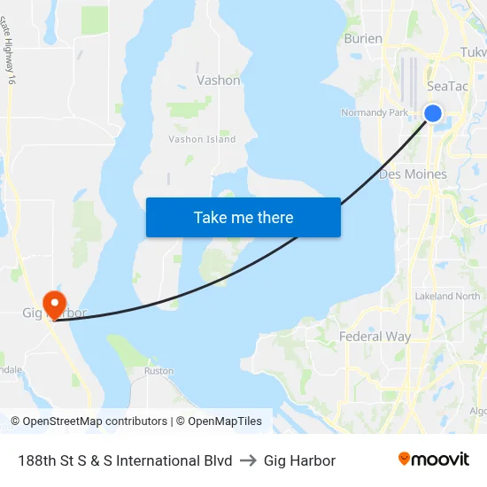 188th St S & S International Blvd to Gig Harbor map