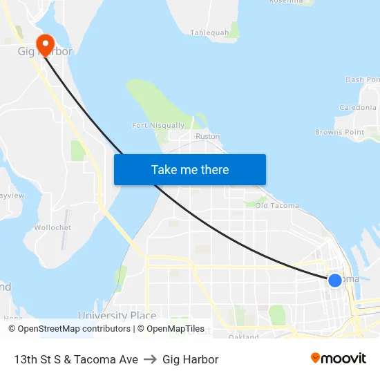13th St S & Tacoma Ave to Gig Harbor map