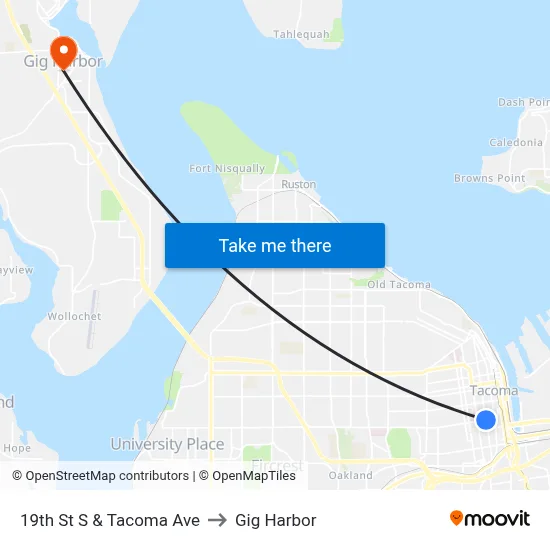 19th St S & Tacoma Ave to Gig Harbor map